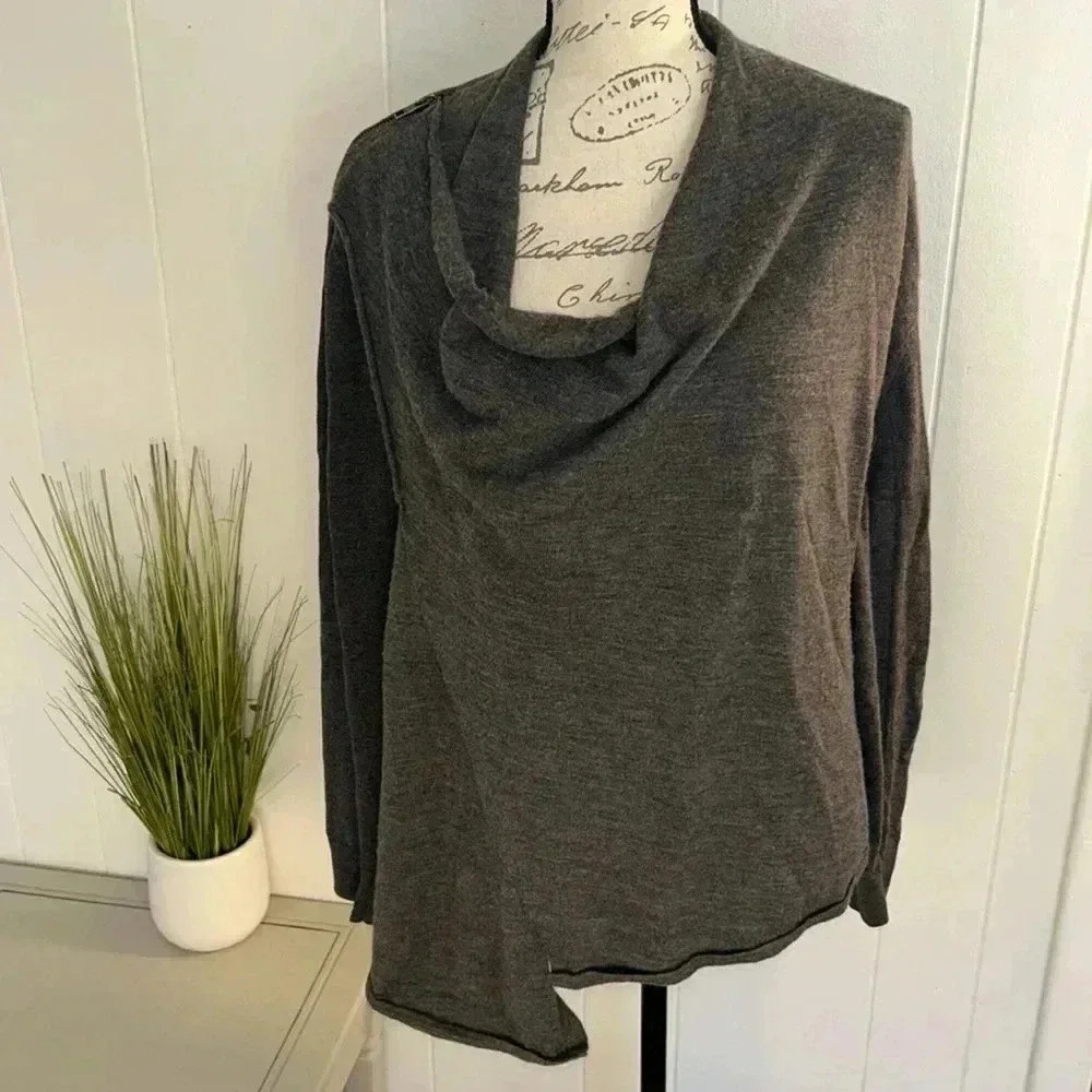 All Saints Gray Drina Wrap Cardigan 100% Wool size 10 Natural Fibers - Picture 5 of 11